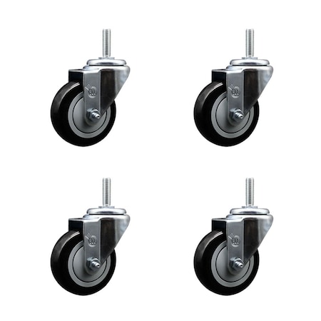 Service Caster 35 Inch Black Polyurethane Wheel Swivel 58 Inch Threaded Stem Caster Set Service Caster SCC-TS20S3514-PPUB-BLK-58212-4